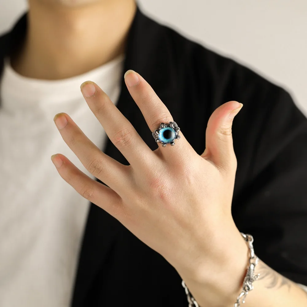 Duoying OEM Anillo Hip Hop Eagle Claw Eye Ring Men Fashion Halloween Open Alloy Retro Ring