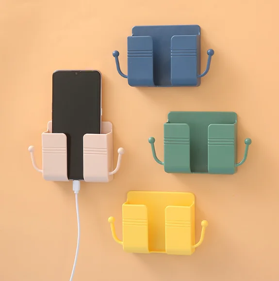 Remote Control Wall-Mounted Self-Adhesive Mobile Phone Stand for Bathroom Bedroom & Kitchen  Living Room Charger Storage Box