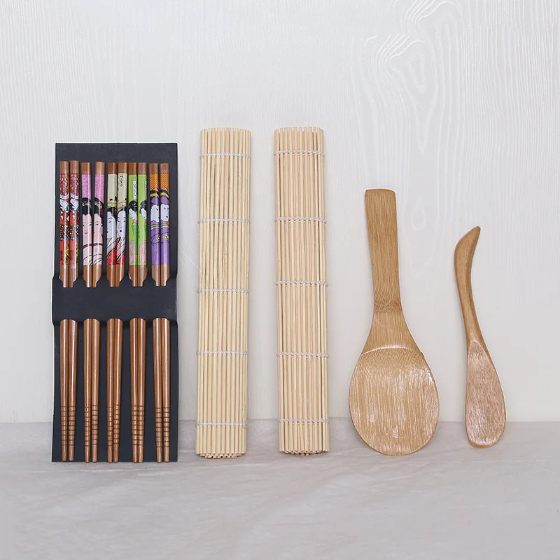Sushi Tool Set, Rice Ball Mold, Sushi Curtain Rice Spoon Chopsticks Bamboo Knife Four-piece Set