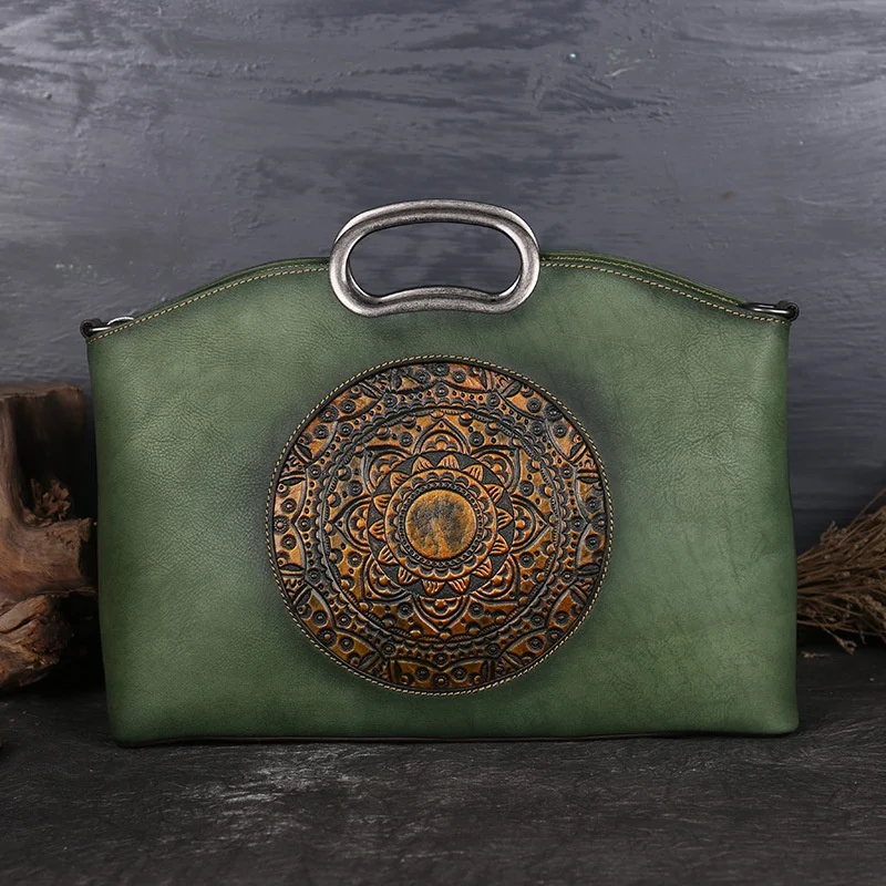 Vintage Women Genuine Real Cow Leather Handbags Ladies Retro Handmade Shoulder Messenger Bag  Womans hand Tote Bags