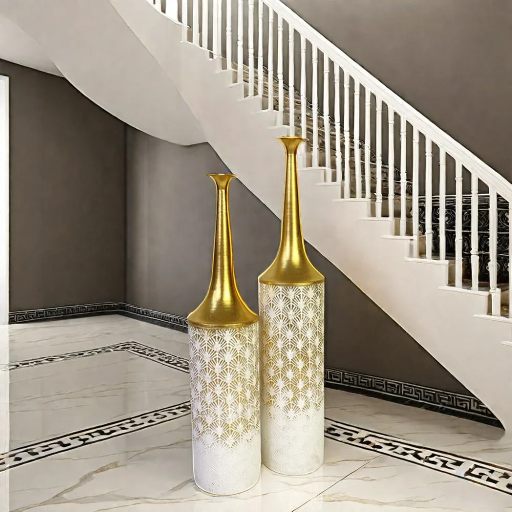 Посадочный модуль металлический фермерский дом, большие напольные вазы, декоративные золотые высокие деревенские цветы, ваза для гостиной