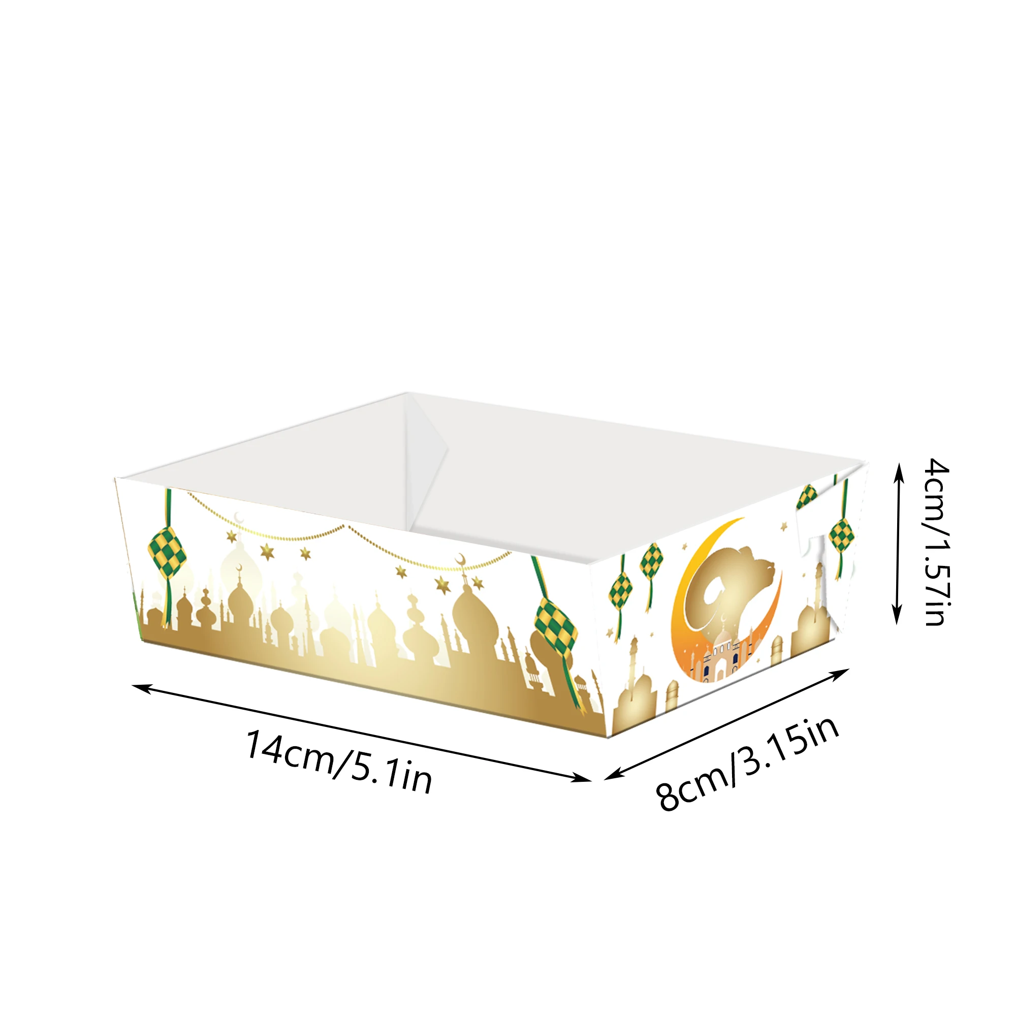 Huancai 24PCS Eid Mubarak Snack Trays Party Decor Disposable Paper Food Serving Tray Paper Food Boats for Ramadan Party Supplies