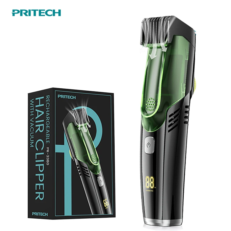 PRITECH Rechargeable Vacuum Beard Trimmer 7500rpm Washable Vacuum Hair Clipper for men
