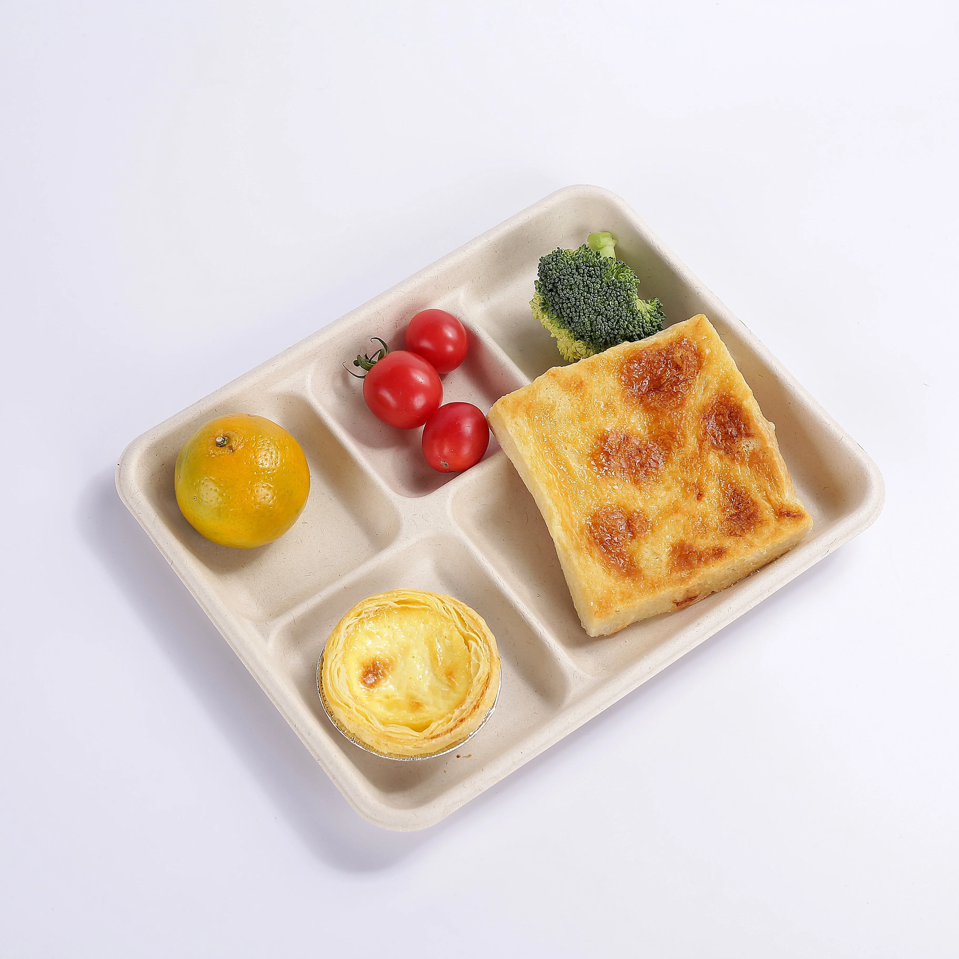 Free Samples Wholesales Eco-Friendly Microwavable Tray disposable Bagasse Paper Serving Trays with 5 Compartments