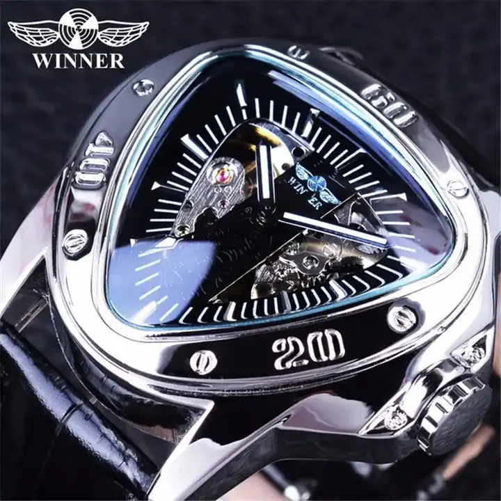 WINNER 052G 052 Brand Luxury Steampunk Fashion Golden Watch Skeleton Movement Mysterious Men Automatic Mechanical Wrist Watches