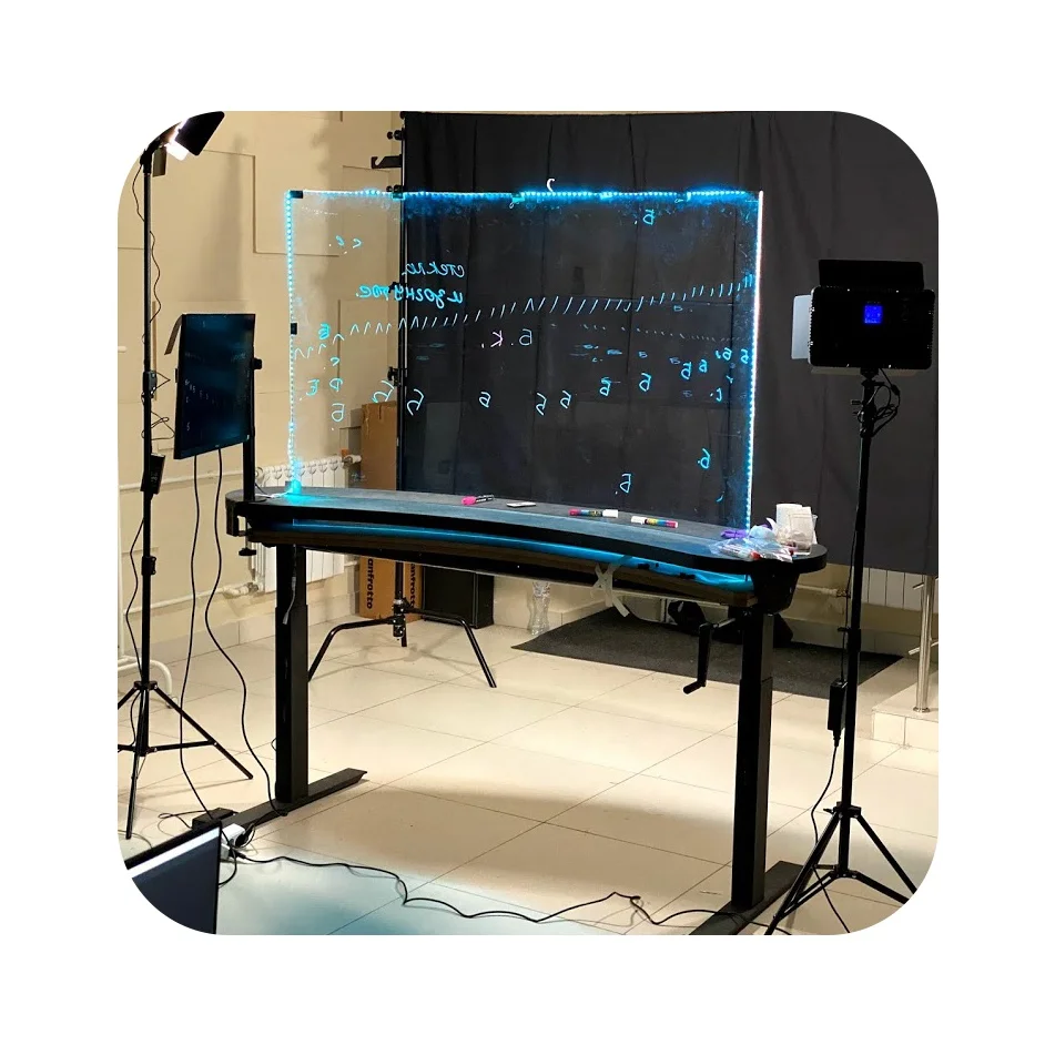 Белая доска большого размера (изогнутая) для интерактивного обучения и развлечений, регулируемая по высоте, использованная с флуоресцентными маркерами