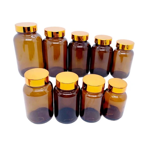 Amber Clear Glass Packer Bottle Food Bottle Medicine Pill Vitamin Capsule Bottles With gold Lids 120ml 150ml 200ml 250ml 500ml
