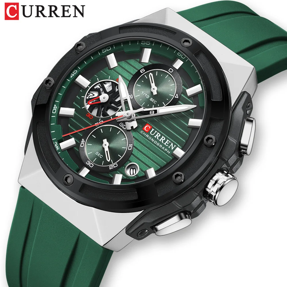 Original CURREN Watch 8462 Fashion Chronograph Quartz Watches Men Wrist Waterproof Silicone Luminous Wristwatch Reloj Hombre