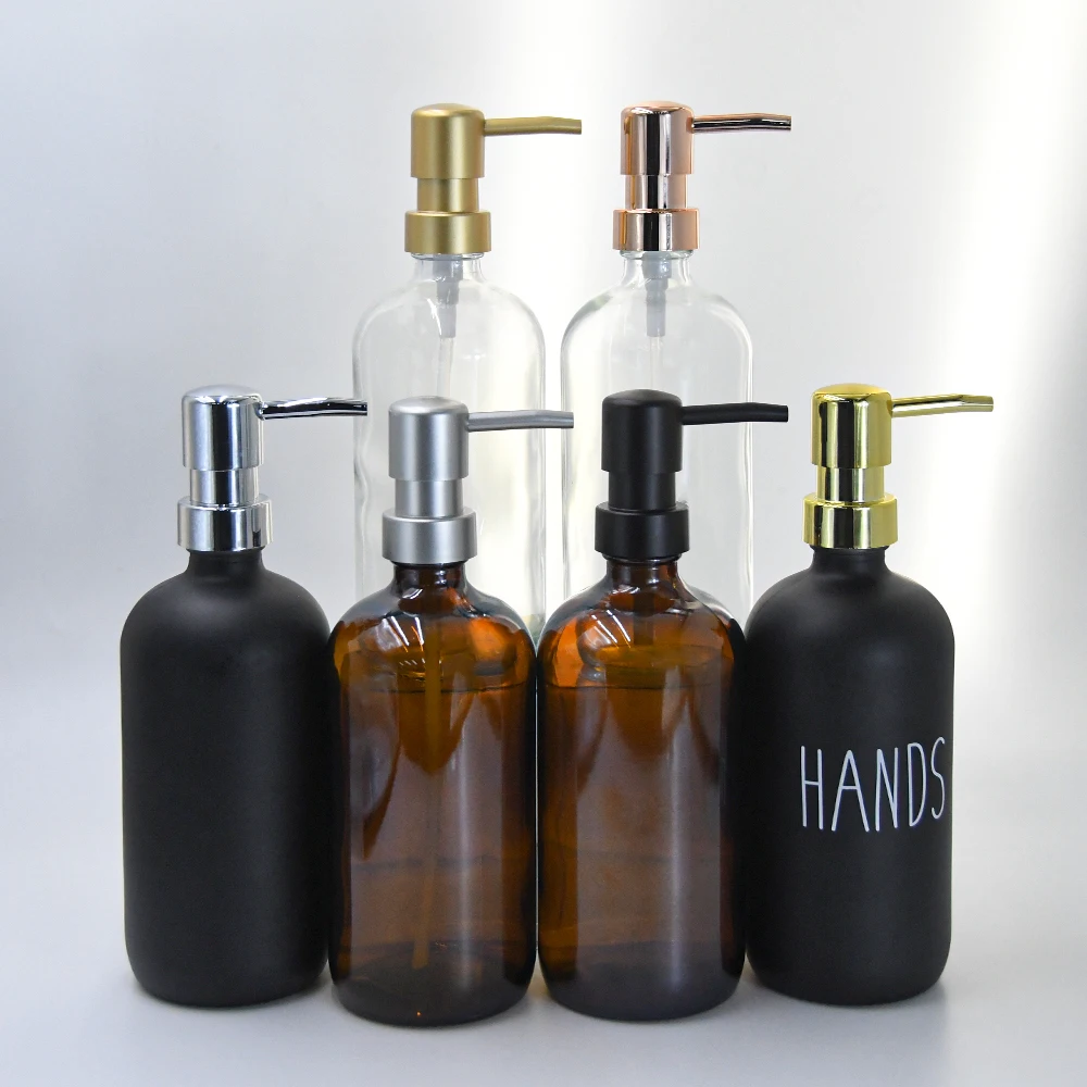Wholesale 16 Oz 500ml glass pump bottle transparent refillable container glass soap bottle
