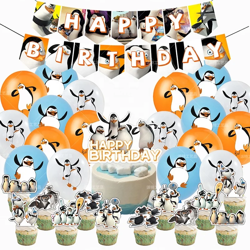 Penguins in Madagascar Themed Party Decorations Birthday Flags Penguins in Madagascar Supplies