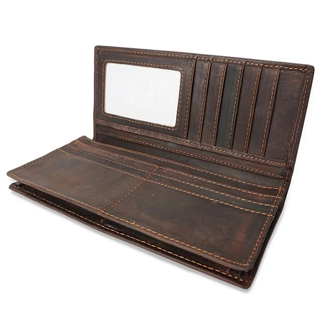 Minimalist vintage style genuine leather long wallets for men