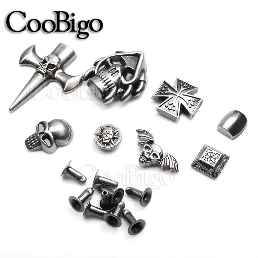 
100set Pewter Skull Rivet Studs Spikes Punk Rock DIY Leather Craft Apparel Cloth Shoe Bag Pets Collar Parts Accessories #GZ031 