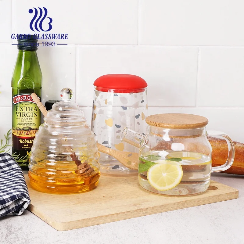 Горячая распродажа боросиликатная стеклянная прозрачная банка для меда горшок с ковшом и крышкой 475 мл 16 5 унций пчелиного палочкой