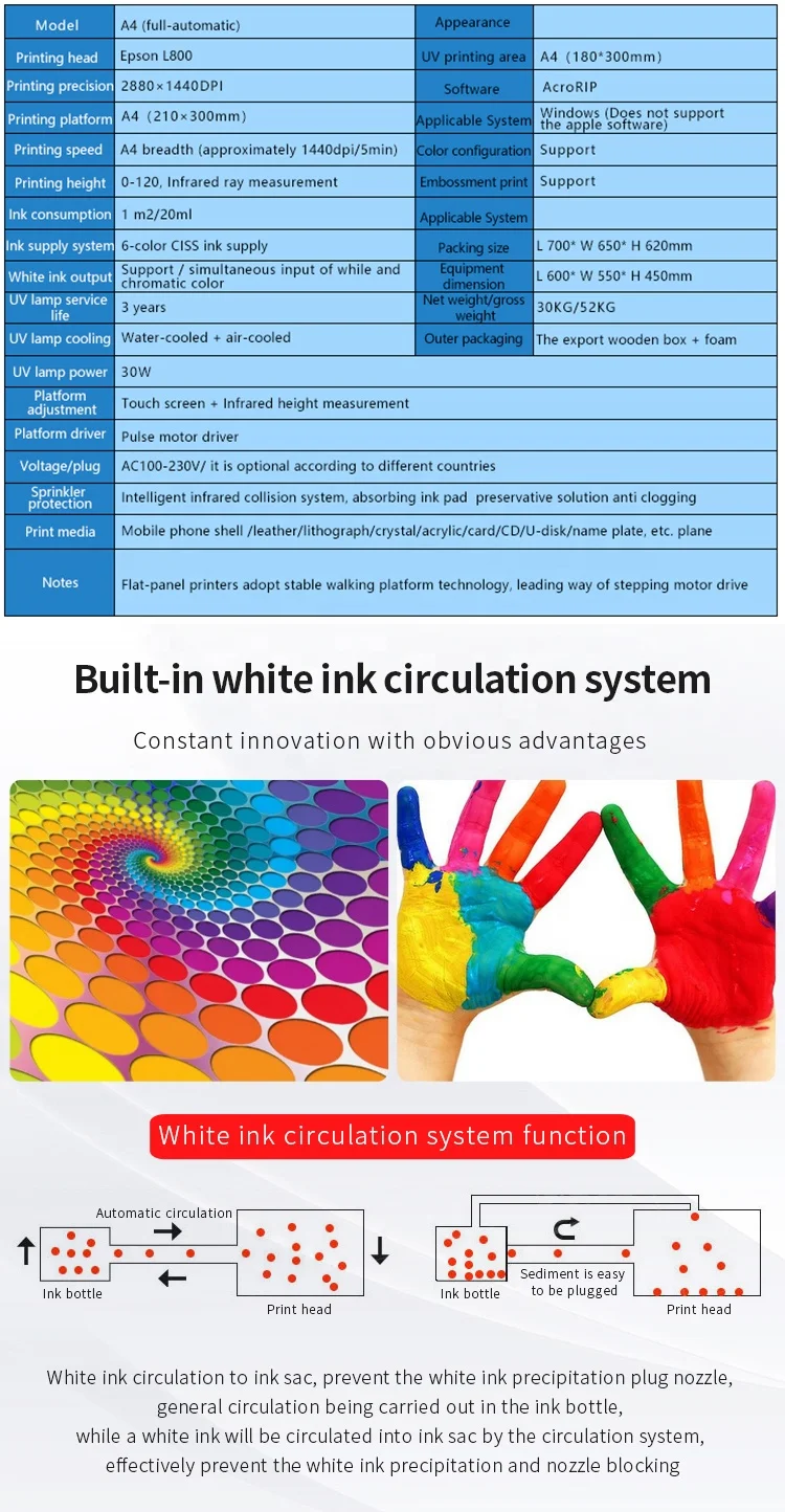 2019 Newest Model A4 full automatic UV T shirt Combo Printer with 3500ml ink set