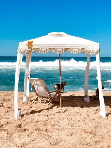 Portable Wooden Pole Cool Beach Umbrella Cabana Tents Outdoor Premium Fringe Canvas Sun Shelter Beach Shade Cabana With Tassels