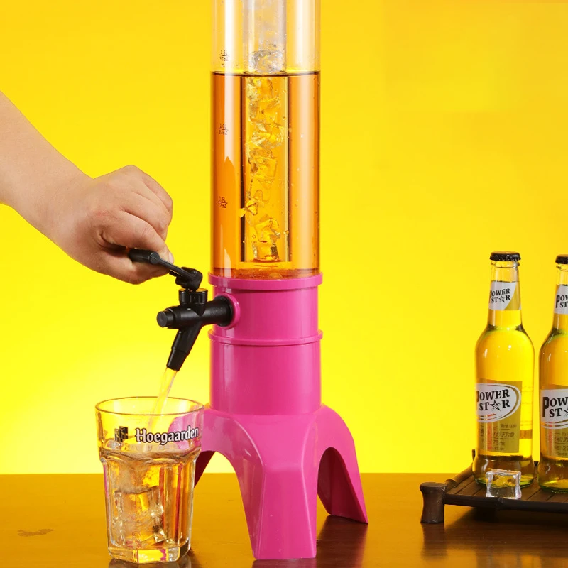 1.5L/3L Drinking Beverage Beer Tower bar Creative Beer Dispenser Bucket Plastic Beer Cylinder Tower with Led Light and Icicle