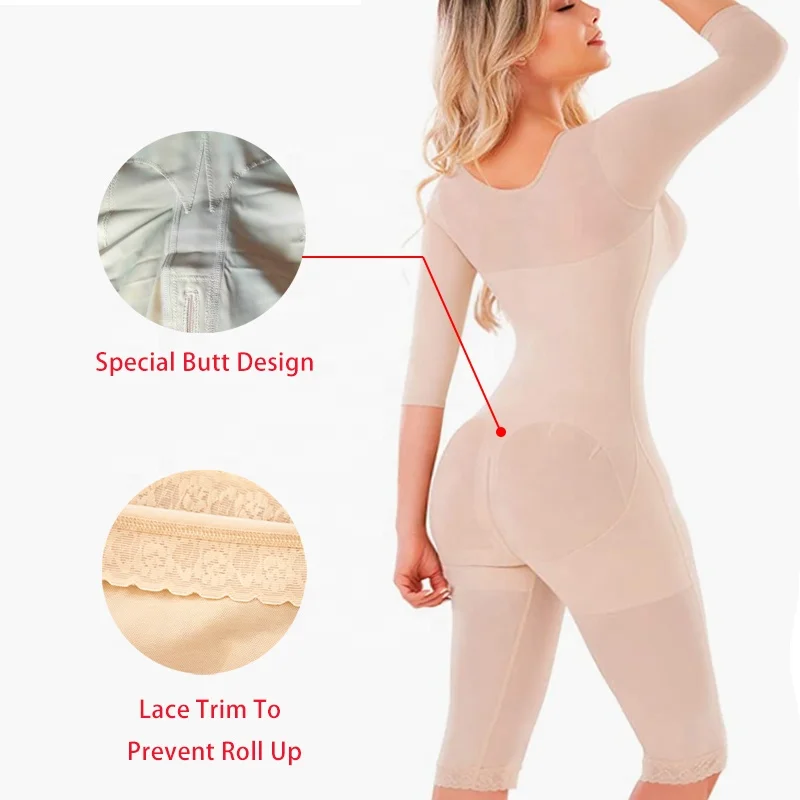 Hot Selling  Colombianas Long Sleeves Girdle Tummy Control Women Shapers Stage 2 Full Body Shapewear With Sleeves Body Suit