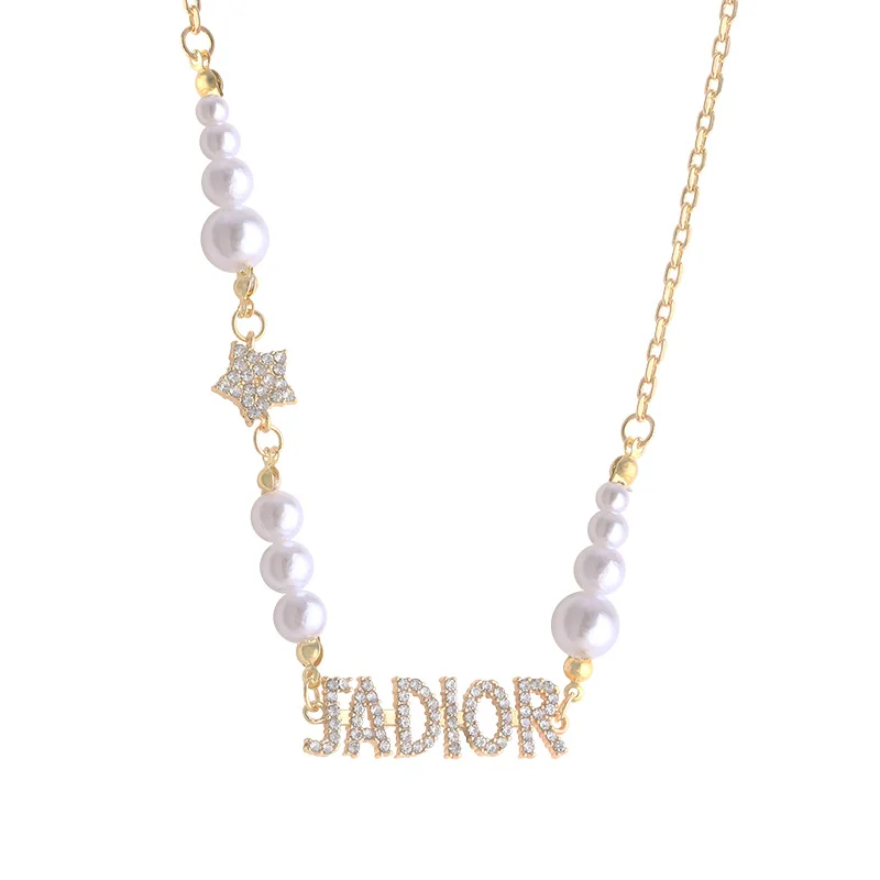 
Women Fashion Accessories Pearl Gold Plated Necklace Pendant Stainless Steel Chain Necklace Jewelry 