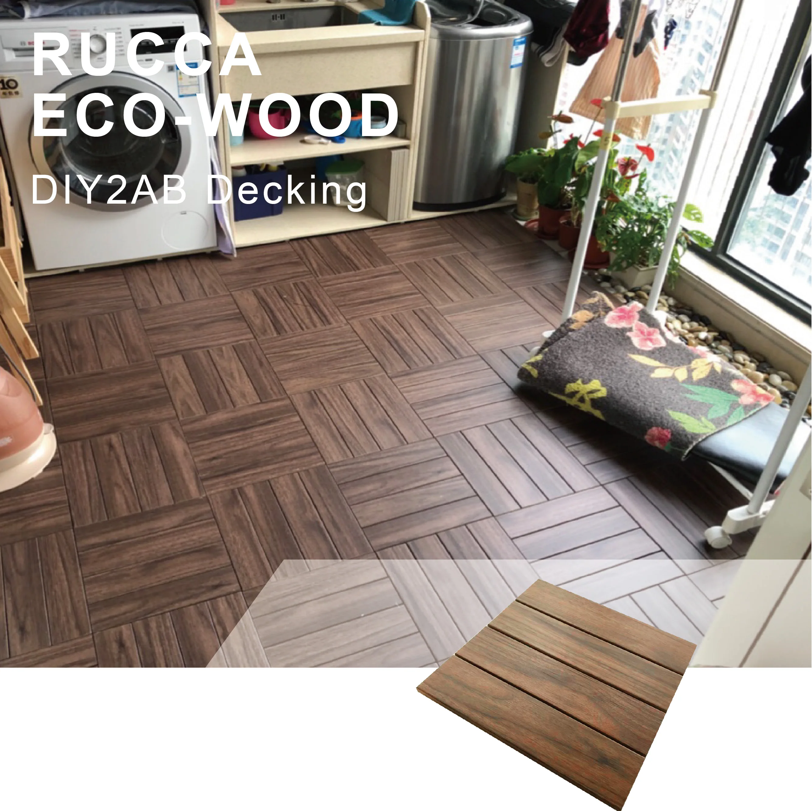 Guangdong Rucca WPC Interlocking Patio DIY Decking Tiles 300*300mm for Exterior/Interior Balcony Wood Plastic Composite Solid