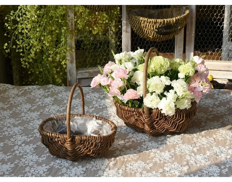 Factory best-selling rattan woven picnic basket with handle, gift food storage basket