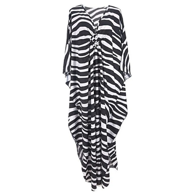 Wholesale 2023 European and American Dacron Print Chest Knitted Beach Blouse Gown Holiday Sunscreen Shirt Bikini Blouse Dress