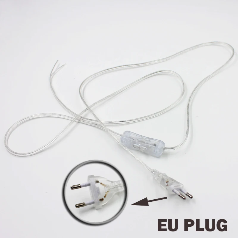 Hagood 2 line Cable 1.8m On Off Power Cord For LED Lamp with Button switch EU/US Plug Light Switching Transparent Wire Extension