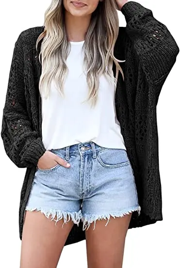Womens Crochet Cardigan Sweater Kimonos Boho Solid Color Oversized Summer Open Front Outwear