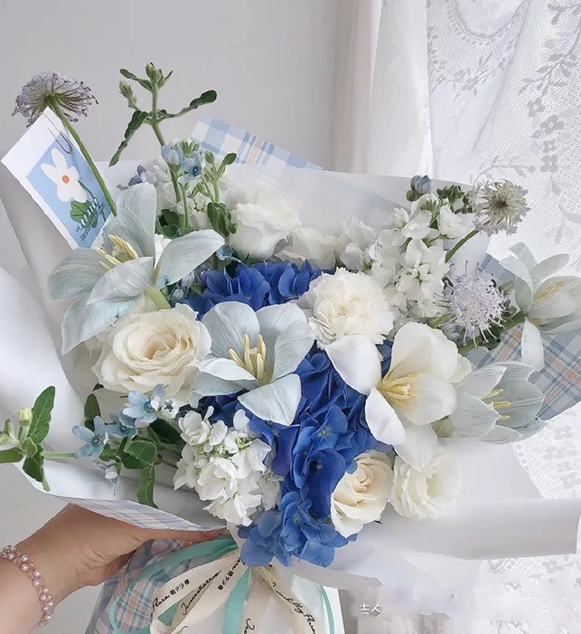 LONGSUN Two-color plaid wrapping paper small fresh plaid wrapping paper flower bouquet packaging material