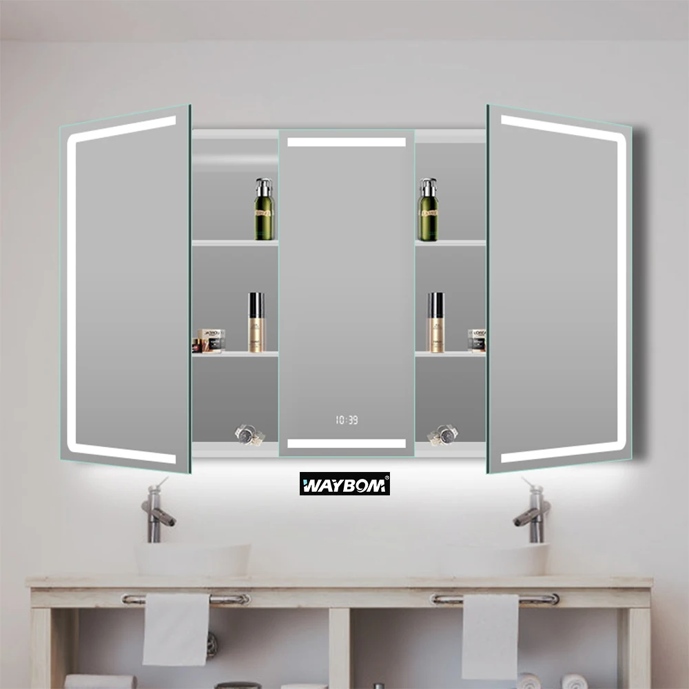 
3 Doors Design Makeup Bathroom LED Bathroom Mirror Medicine Cabinet  (1600073697028)