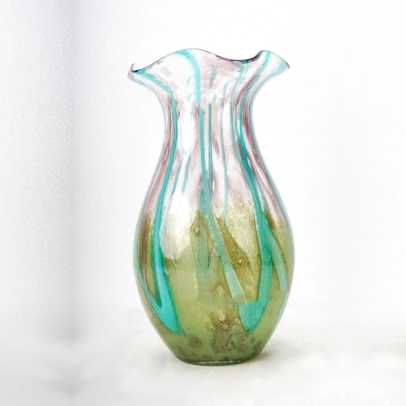 High Quality Murano Art Craft Colored Glaze Glass Craft Hand Made Blown Glass For Home Decoration Vase