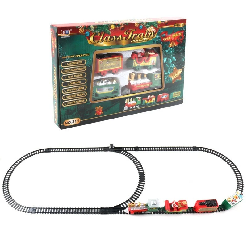 2024 Unisex Santa Railway Electric Car Track Set Plastic Race Train Tracks Rail Fast Cars Slot Toys for Kids 2-4 Years