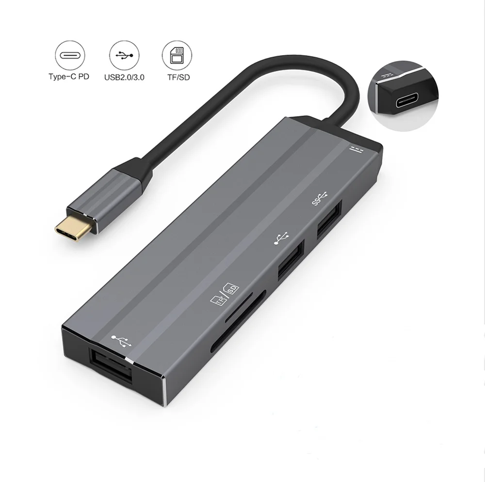  6 в 1 Многофункциональный usb-кабель для передачи данных Док-станция USB C концентратор с SD устройство считывания tf-карт 3 * USB-A PD зарядная станция Macbook Air iPad и Тип ноутбук ОС