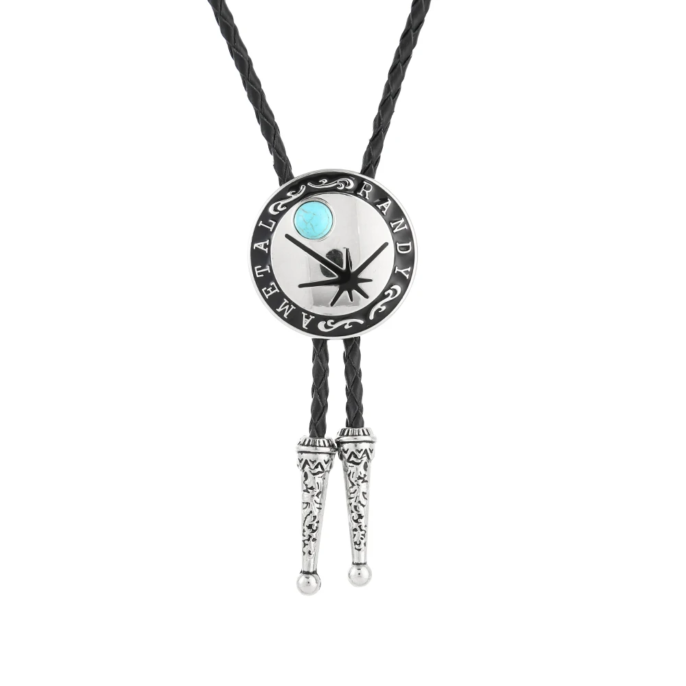 Hot Sale Metal Round Shape Small Gem Bolo Tie Western Bolo Tie Men Cowboy Bola Tie