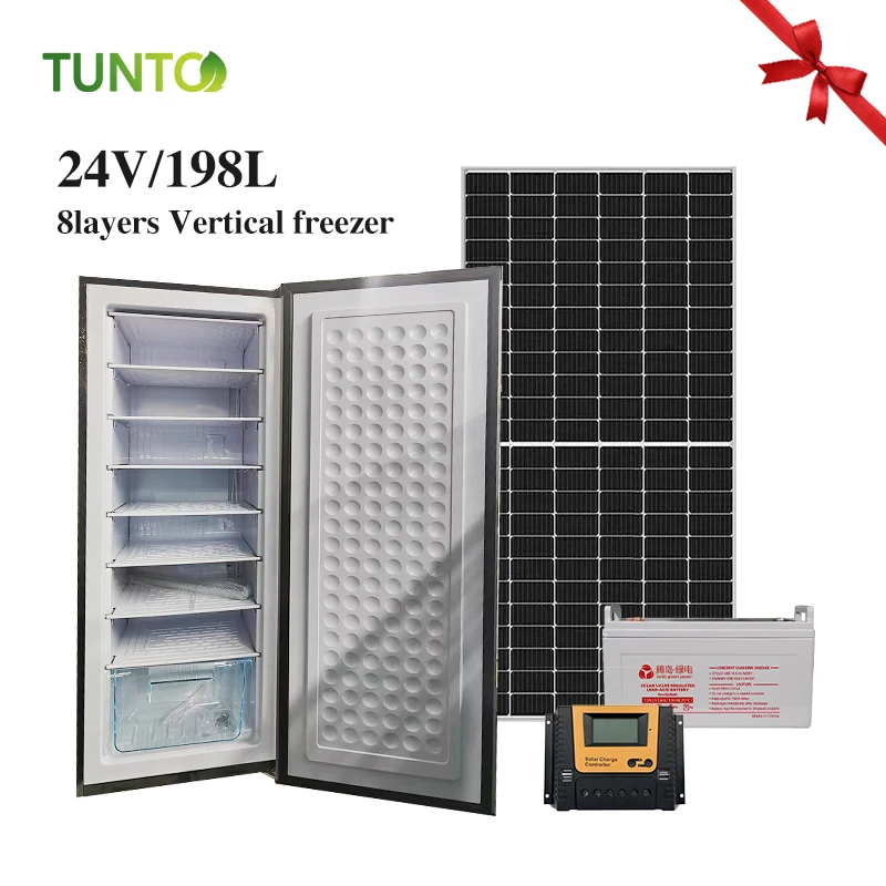 Cheapest price Upright solar ice maker freezer BD-198 24 volt ice maker with solar panel batteries popular in Africa