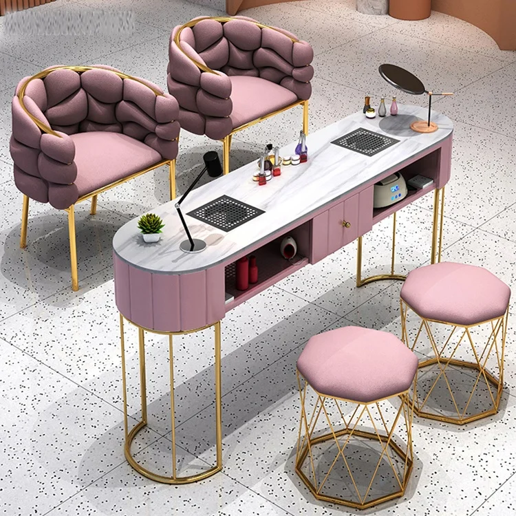 Cheap price pink manicure desk table with chair