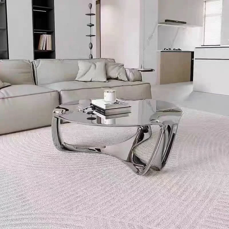 Coffee table  fiberglass  Modern creative design  white black silver Round High-quality handcrafted  Center table