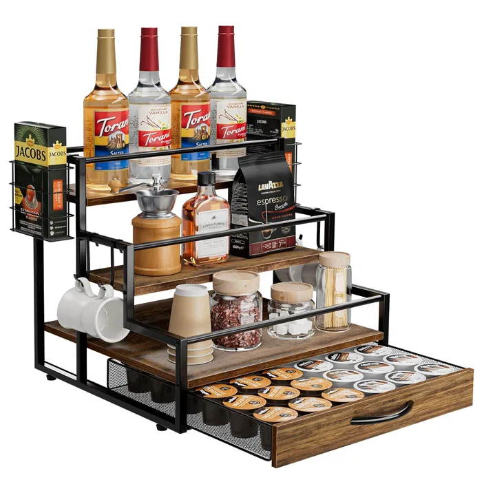 3 Tier Countertop Wine Rack Syrup Bottle Holder Manufacture Syrup Organizer Rack Wire Coffee Syrup Display Rack