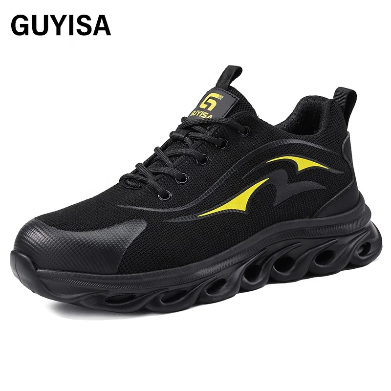 GUYISA Lightweight European Standard Steel Toe Safety Shoes for Industrial Use with Breathable Mesh and Fabric Insoles