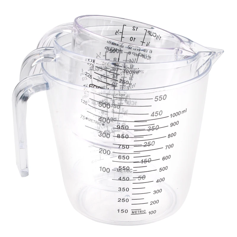 Kitchen Baking Tools BPA Free Transparent Plastic Measuring Jug 300ML 600ML 1000ML Plastic Measuring Cup Set
