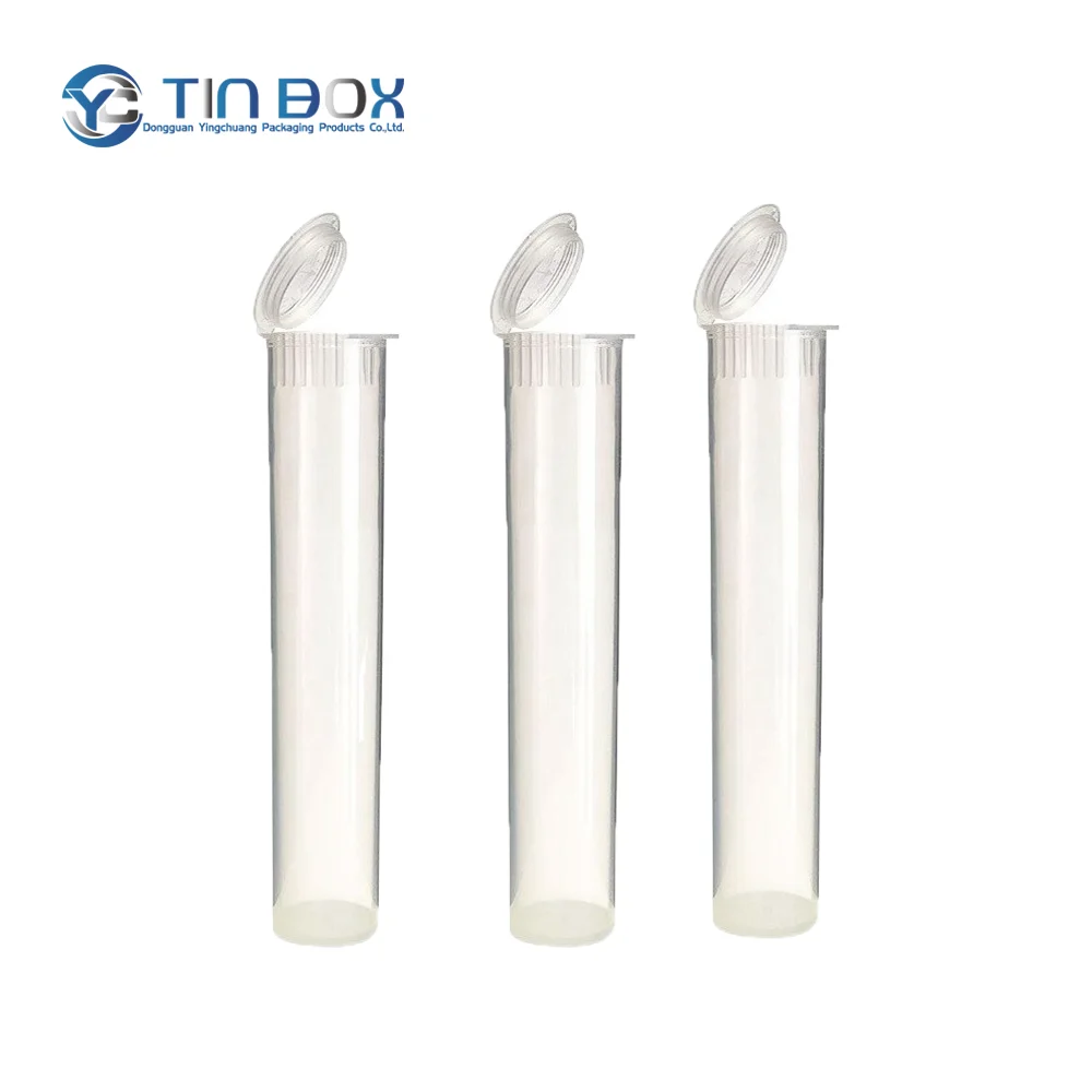 Custom Cr Cones Packaging Pop Top Tube Container Child Resistant 116Mm 120Mm Clear Plastic Pr Packaging Roll Tubes