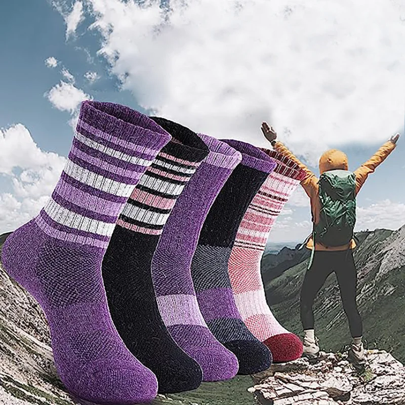 Womens stripe dress  Merino Wool Hiking Socks Thermal Warm Winter Boot Crew Cushion Work Gift Socks 5 Pairs