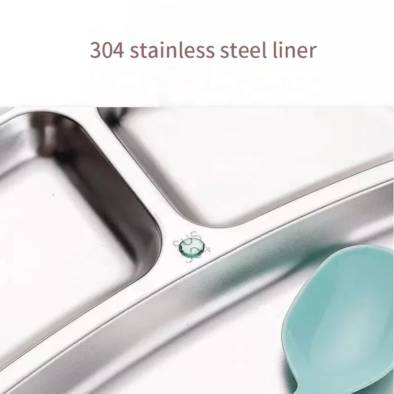 Dishes & Plates Dinnerware Happy Monkey 3 Compartment Stainless Steel 304 Kids Children Dining Plate With spoon