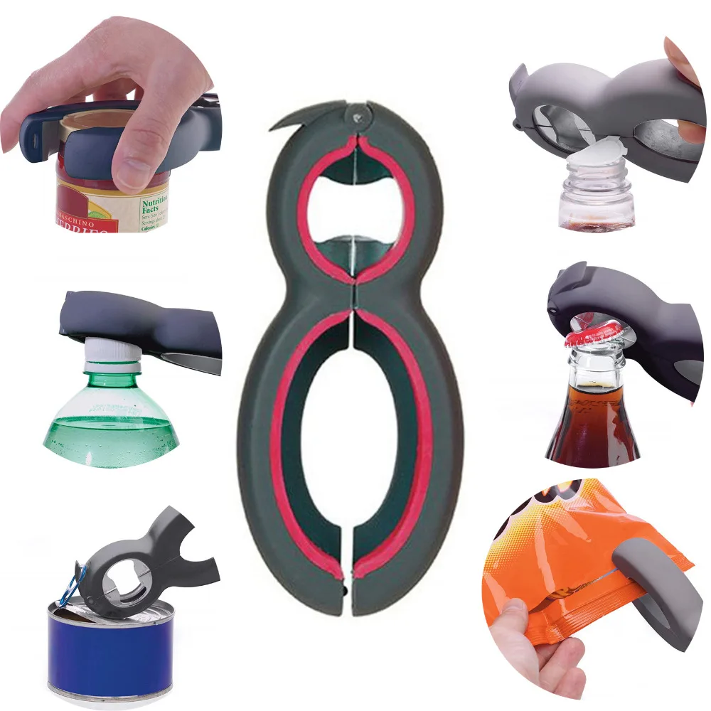6 in 1 Multi Function Twist Bottle Opener, All in One Jar 8 shaped Gripper Can Wine Beer Lid Twist Off Jar Opener Claw Dropship