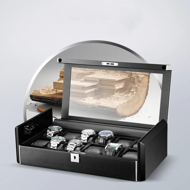 Embers watch box 12 slots PU Leather Pillow Black Carbon Fiber Display Box watches storage case