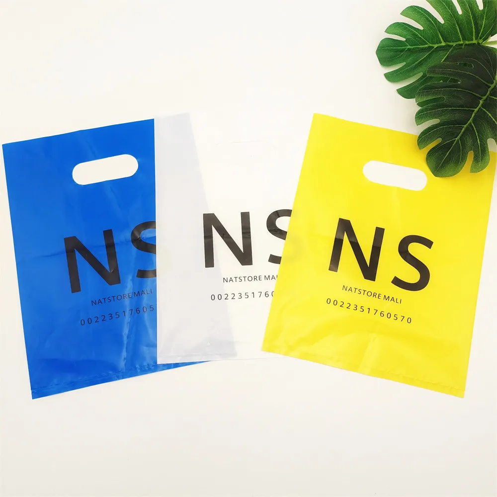 Four Finger Bag Custom Flat Mouth Gift Clothing Plastic Punching Handbag logo Shopping