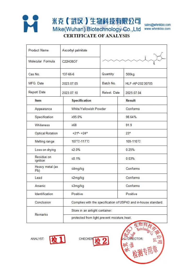Wholesale Price CAS 137-66-6 Vitamin C L-Ascorbyl Palmitate Powder Food Grade Ascorbyl Palmitate