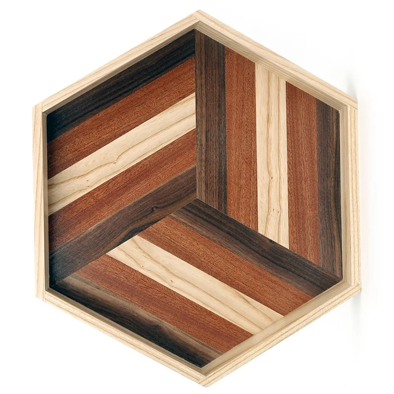 Wholesale Splicing Wood Hexagon Serving Tray Food Serving Tray Wooden Serving Decoration Tray