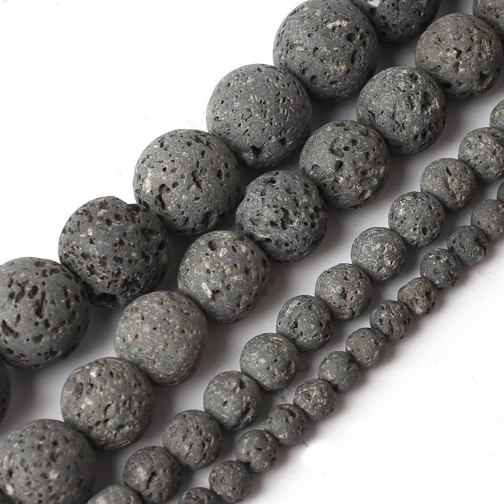 Top Quality Natural Black Plating Lava Beads Volcanic Rock Stone Loose beads for Bracelet Necklace DIY