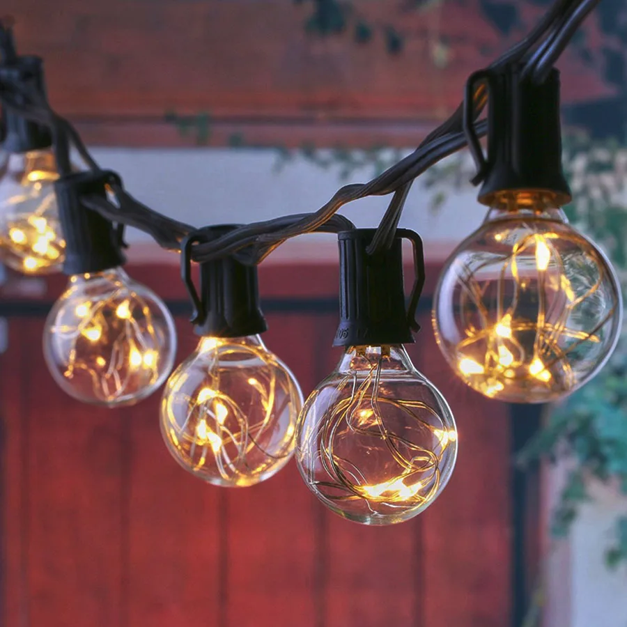12V 25Ft G40 Globe Christmas String Lights with Clear Bulb Backyard Patio Lights Vintage Bulbs Decorative Outdoor Garland