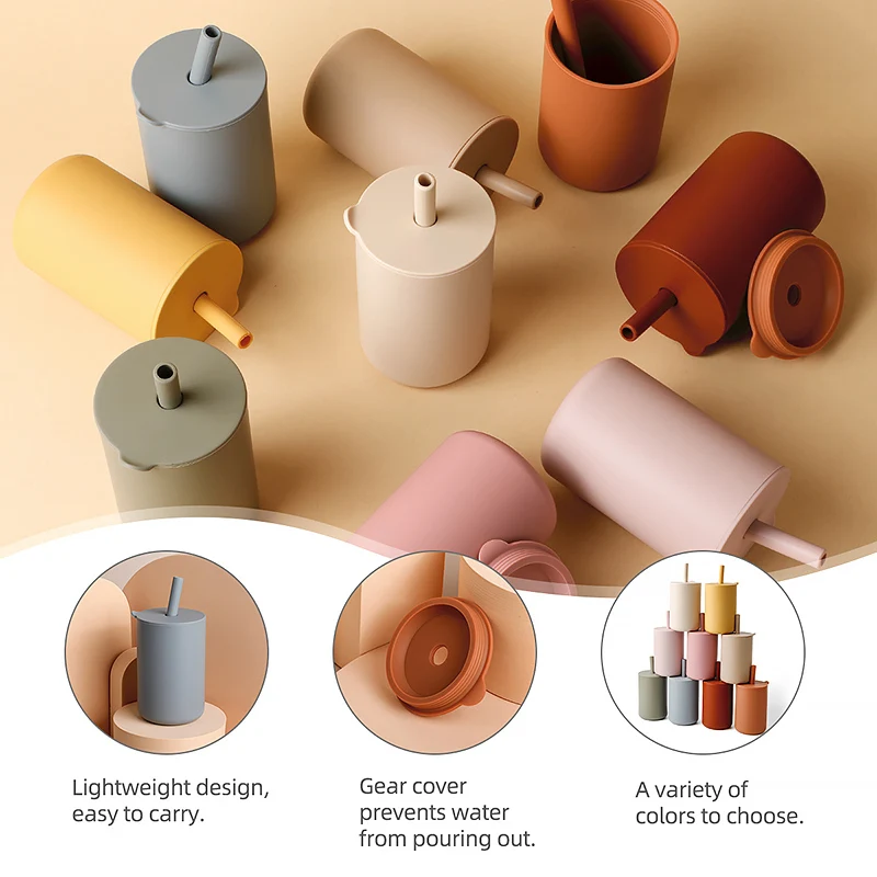 Детская мягкая чашка для воды с рисунком животного, без БФА, силиконовая тренировочная чашка с крышкой